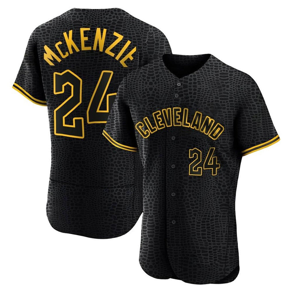 Boles C.Guardians #24 Triston McKenzie Player Black Snake Skin City Limited Elite Home Stitched Jerseys