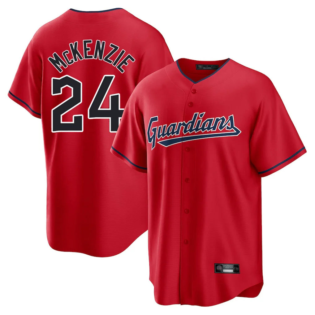 Boles C.Guardians #24 Triston McKenzie Player Red Home Game Stitched Jerseys