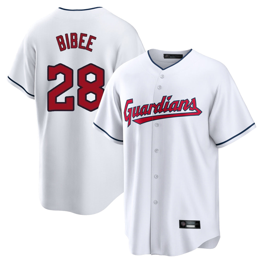 Boles C.Guardians #28 Tanner Bibee Player White Home Game Stitched Jerseys