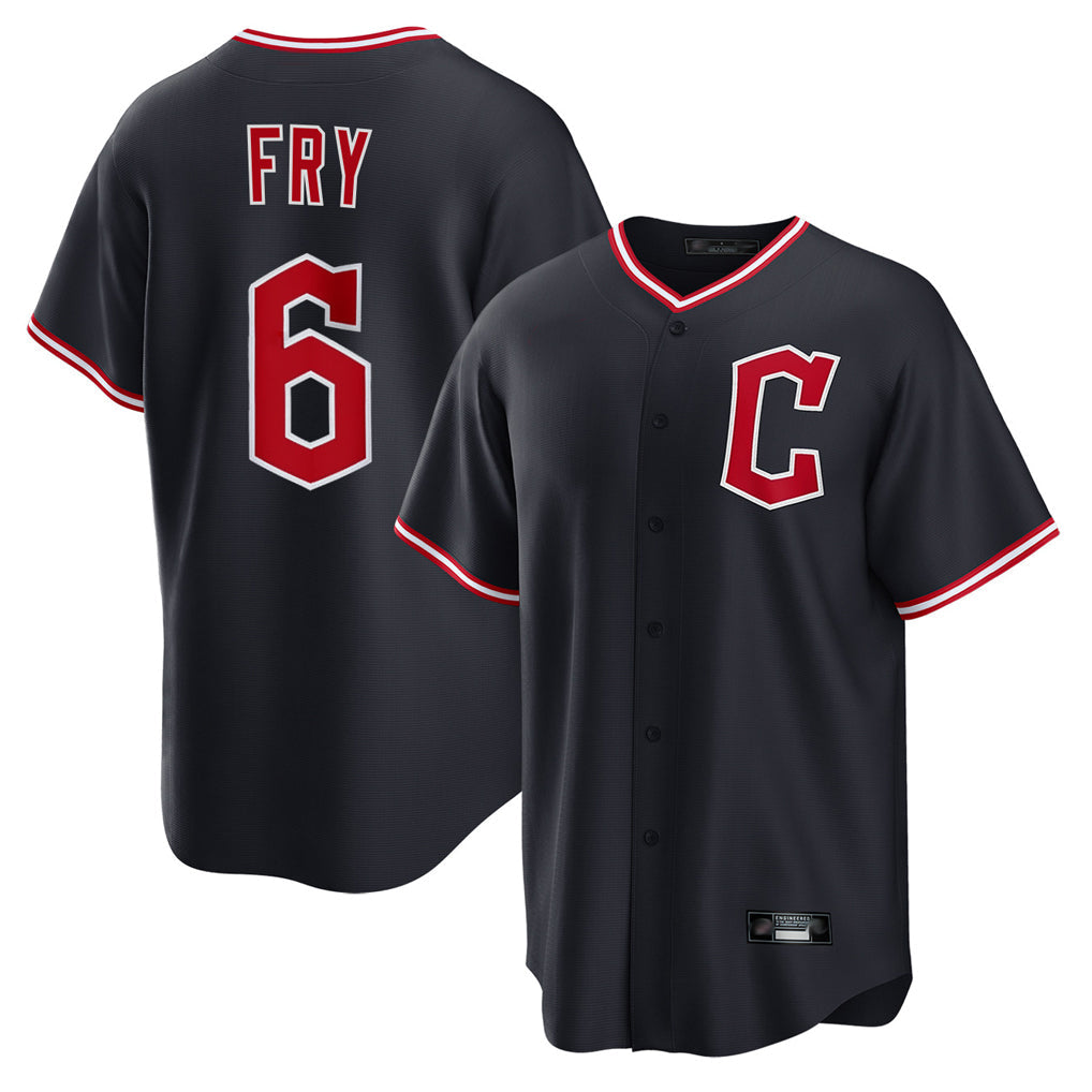 Boles C.Guardians #6 David Fry Player Navy Home Game Stitched Jerseys