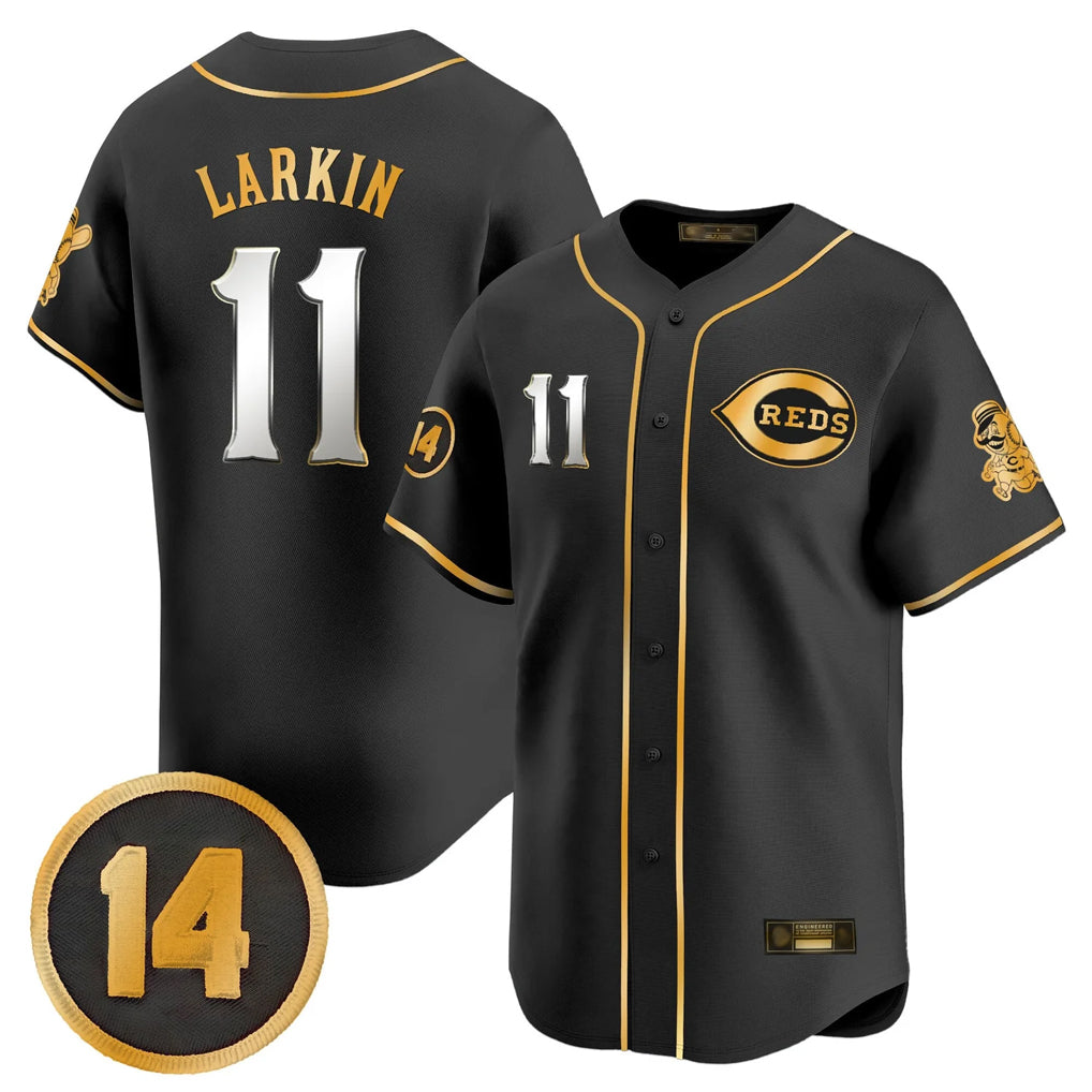 Boles C.Reds #11 Barry Larkin Player Black-Gold Vapor Premier Limited Home Stitched Jerseys