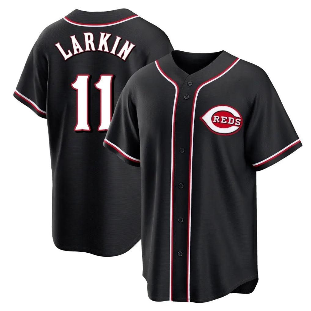 Boles C.Reds #11 Barry Larkin Player Black Fashion Out Home Game Stitched Jerseys