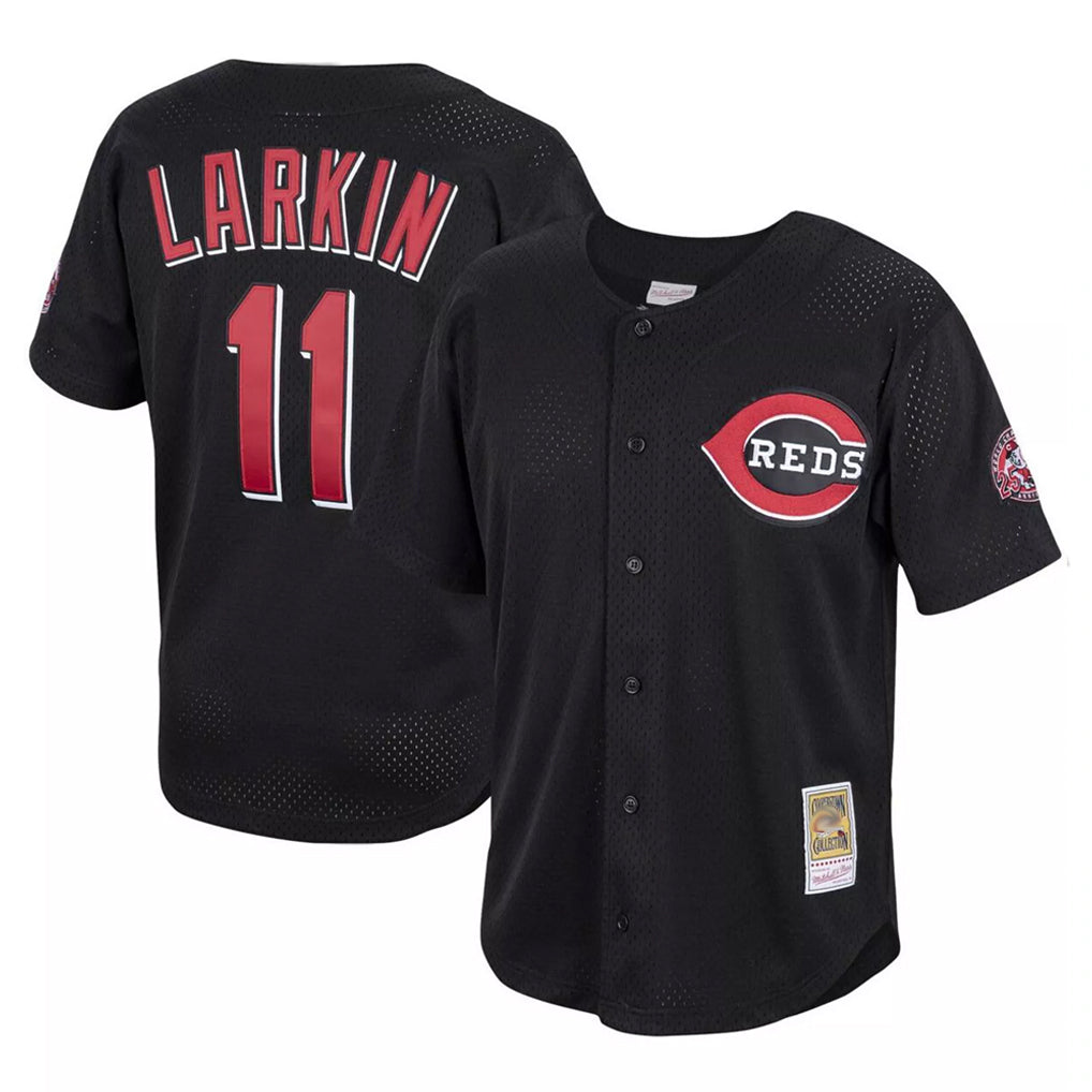 Boles C.Reds #11 Barry Larkin Player Mitchell & Ness Black Throwback Cooperstown Mesh Game Stitched Jerseys