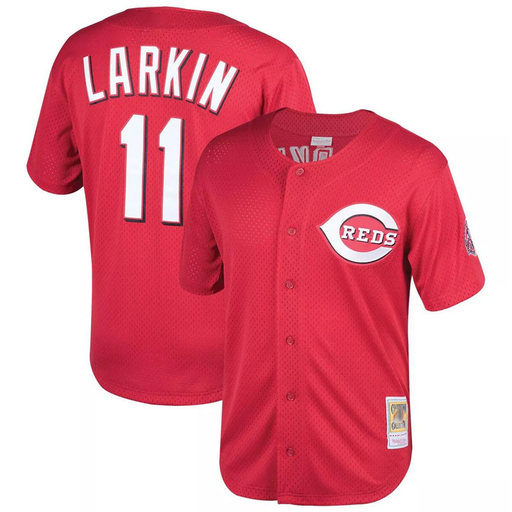 Boles C.Reds #11 Barry Larkin Player Mitchell & Ness Red Throwback Cooperstown Mesh Game Stitched Jerseys