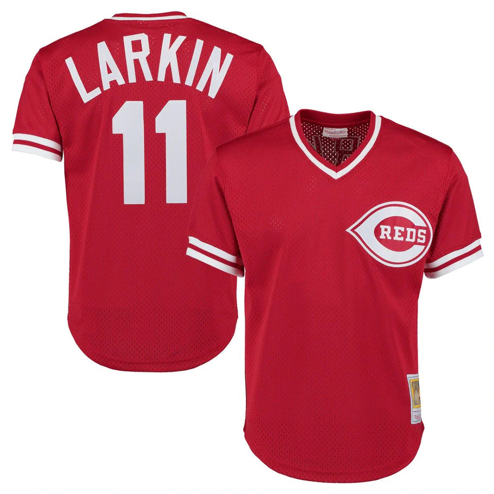 Boles C.Reds #11 Barry Larkin Player Mitchell & Ness Red Throwback Cooperstown Mesh T-shirt Game Stitched Jerseys