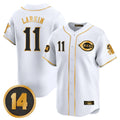 Boles C.Reds #11 Barry Larkin Player White-Gold Vapor Premier Limited Home Stitched Jerseys