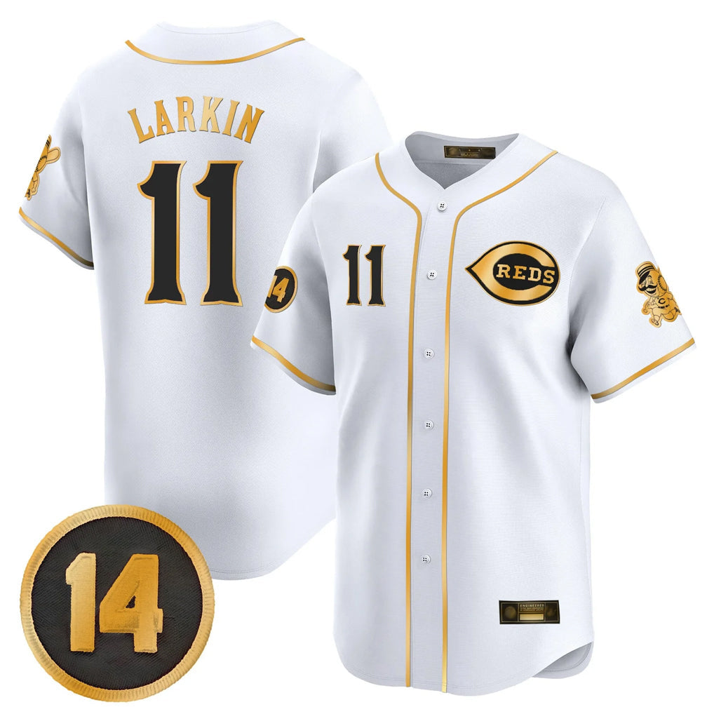Boles C.Reds #11 Barry Larkin Player White-Gold Vapor Premier Limited Home Stitched Jerseys