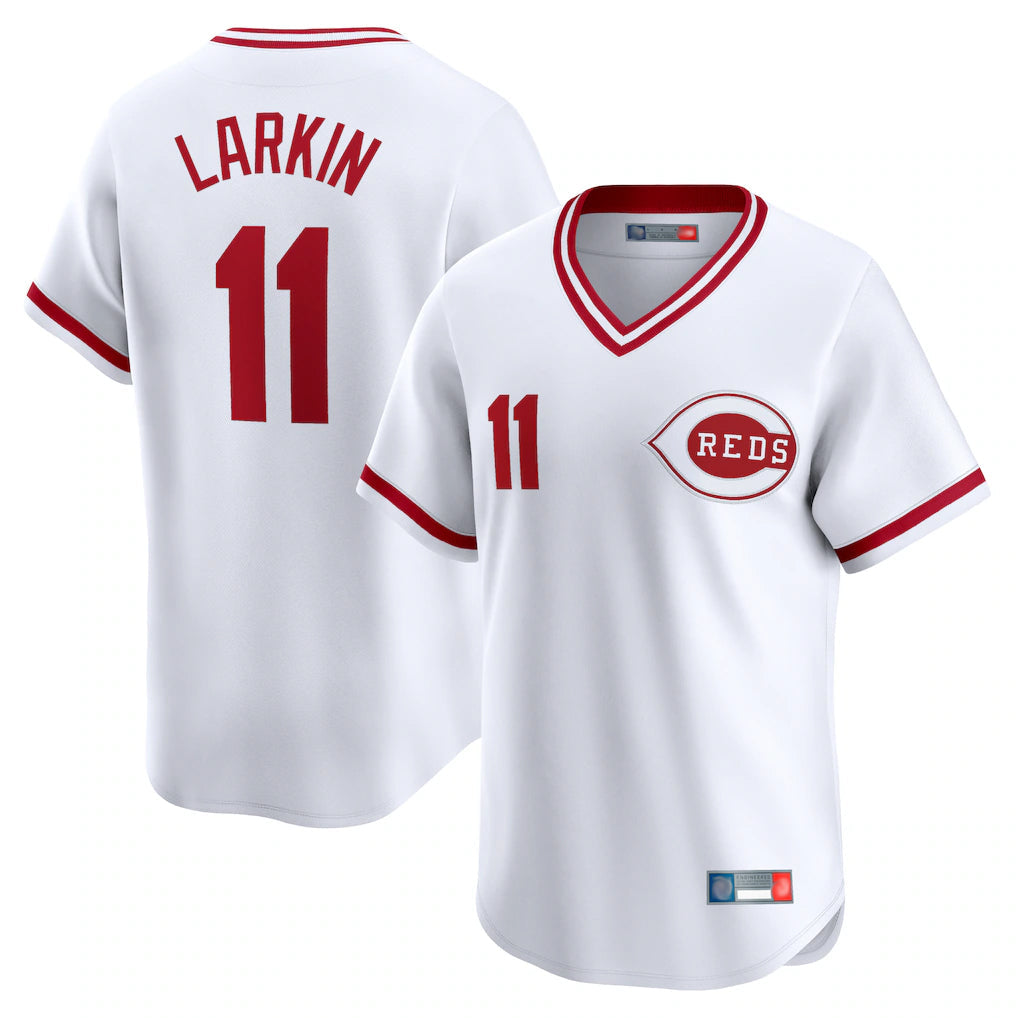 Boles C.Reds #11 Barry Larkin Player White Cooperstown Collection Limited T-shirt Home Stitched Jerseys