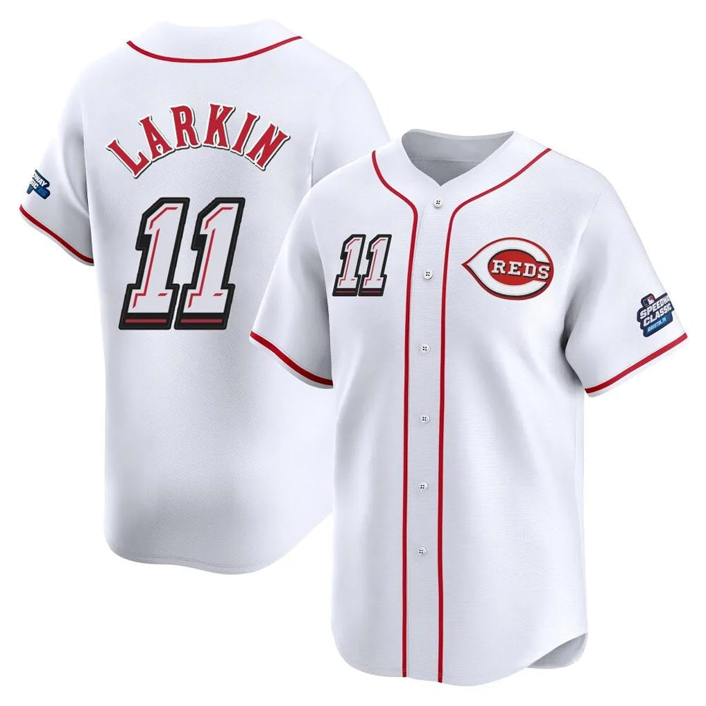 Boles C.Reds #11 Barry Larkin Player White Speedway Classic Home Limited Stitched Jerseys