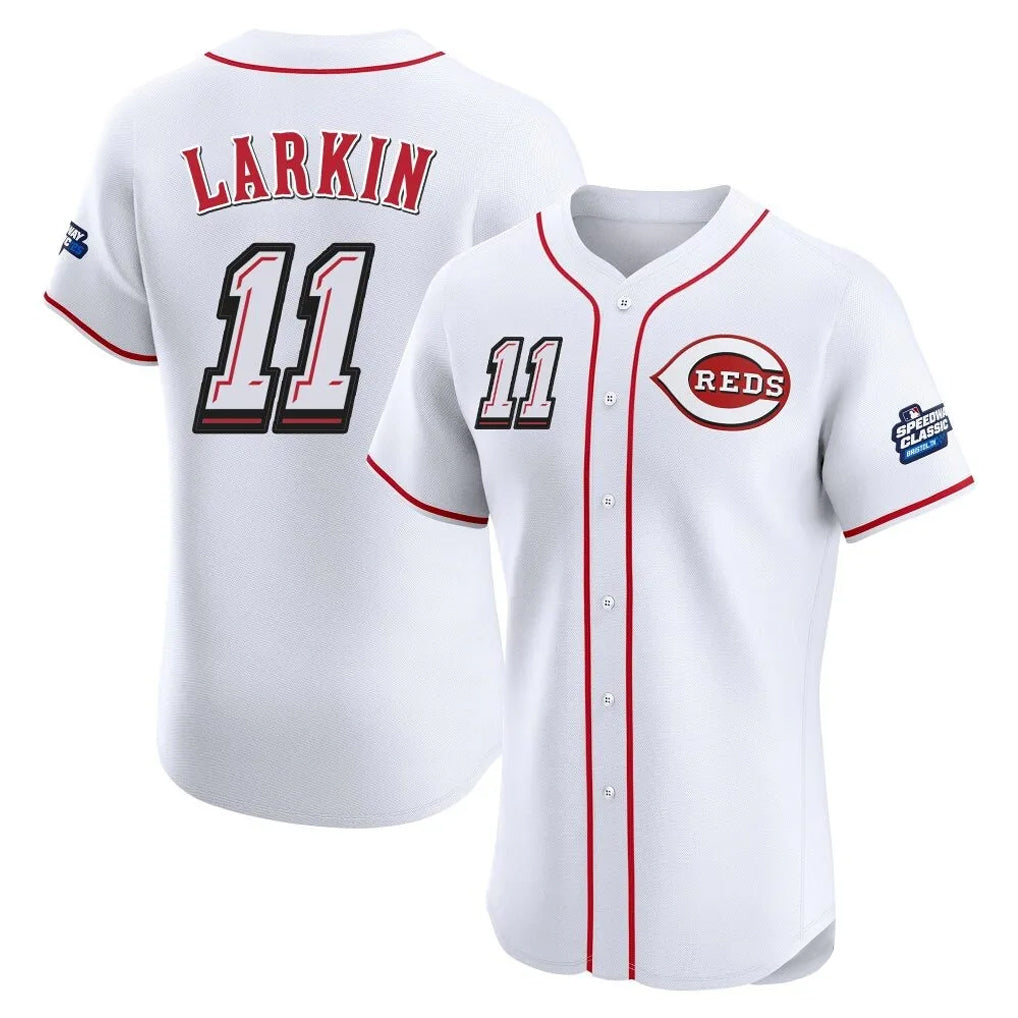 Boles C.Reds #11 Barry Larkin Player White Speedway Classic Limited Elite Home Stitched Jerseys