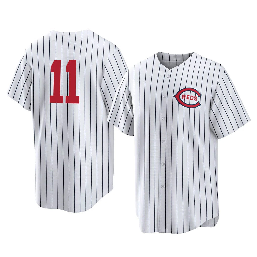 Boles C.Reds #11 Barry Larkin Player White Stripe Field of Dreams Game Home Stitched Jerseys