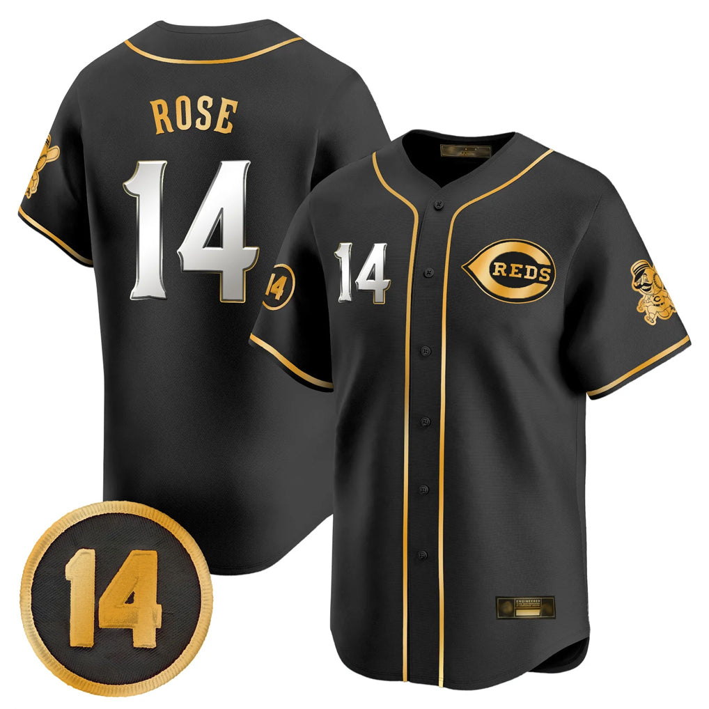 Boles C.Reds #14 Pete Rose Player Black-Gold Vapor Premier Limited Home Stitched Jerseys