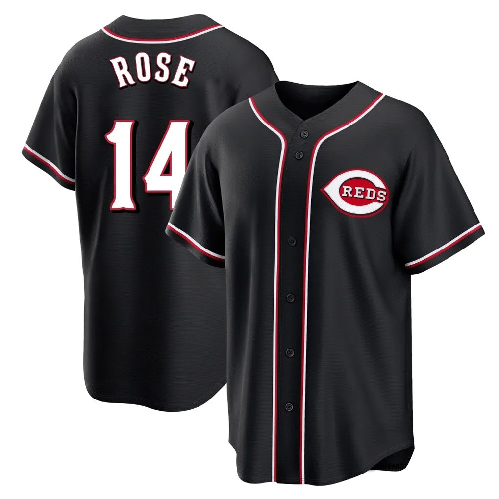 Boles C.Reds #14 Pete Rose Player Black Fashion Out Home Game Stitched Jerseys