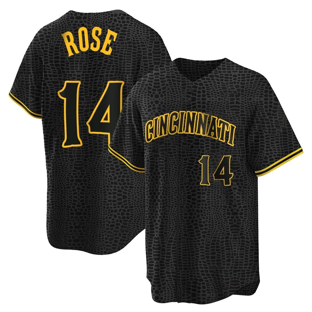 Boles C.Reds #14 Pete Rose Player Black Snake Skin City Home Stitched Jerseys