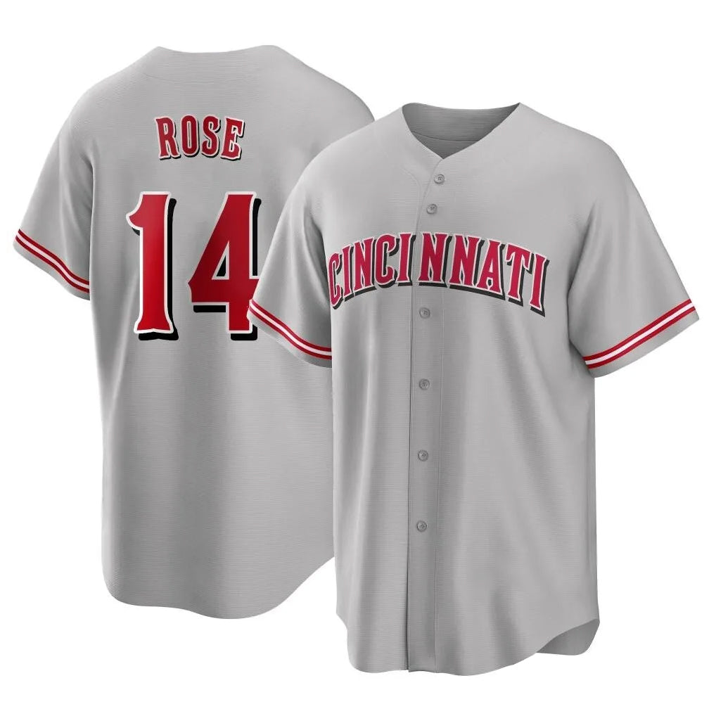 Boles C.Reds #14 Pete Rose Player Gray Home Game Stitched Jerseys