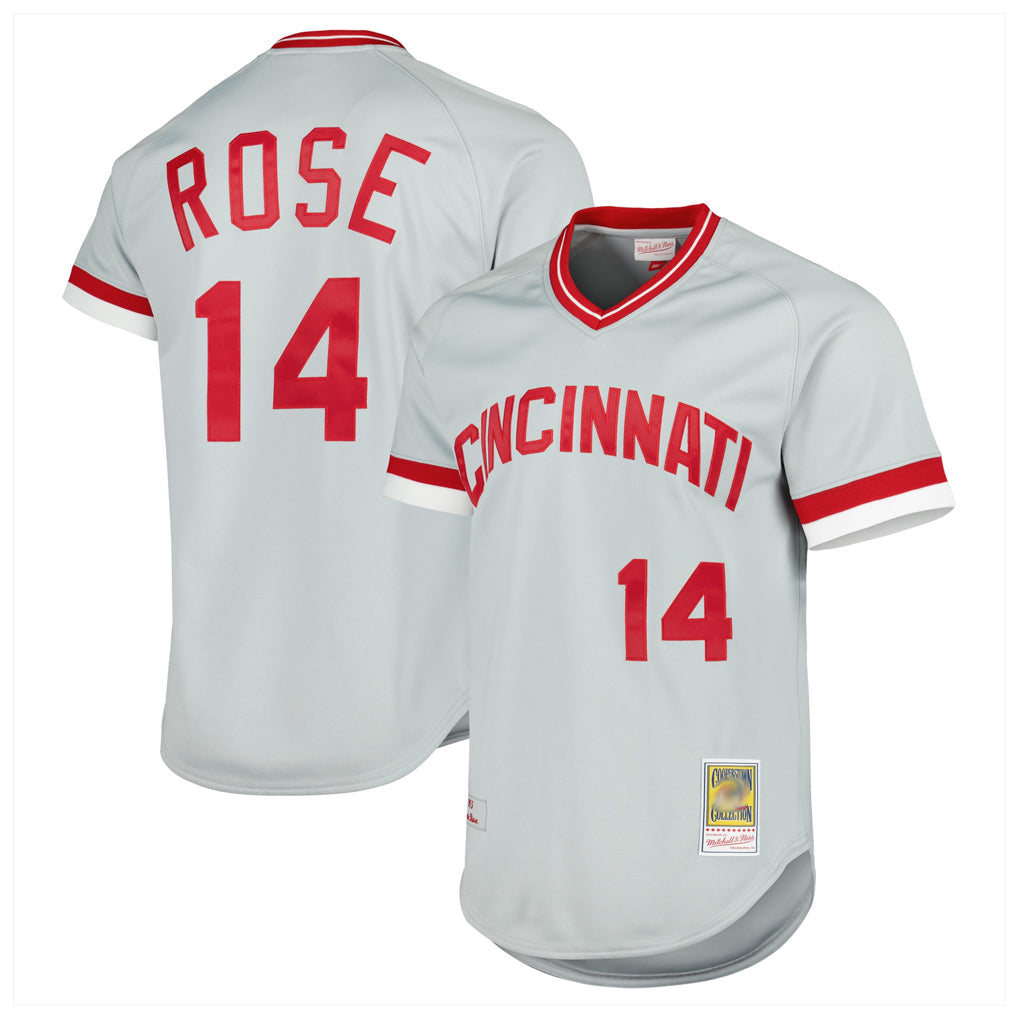 Boles C.Reds #14 Pete Rose Player Mitchell & Ness Gray Throwback Cooperstown Mesh T-shirt Game Stitched Jerseys
