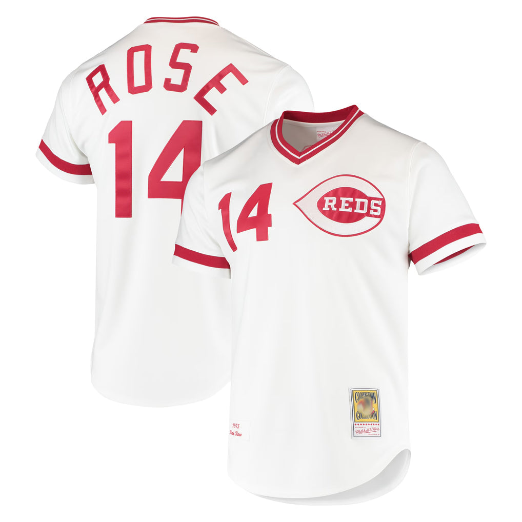 Boles C.Reds #14 Pete Rose Player Mitchell & Ness White Throwback Cooperstown Mesh T-shirt Game Stitched Jerseys