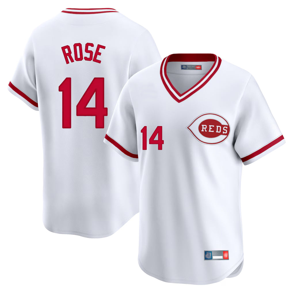 Boles C.Reds #14 Pete Rose Player White Cooperstown Collection Limited T-shirt Home Stitched Jerseys