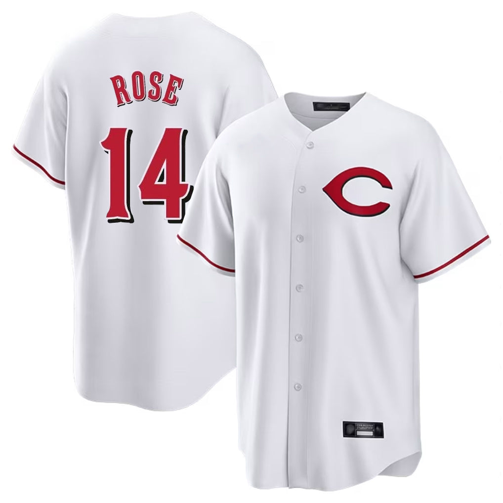 Boles C.Reds #14 Pete Rose Player White Home Game Stitched Jerseys