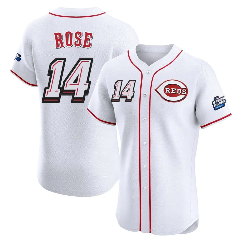 Boles C.Reds #14 Pete Rose Player White Speedway Classic Limited Elite Home Stitched Jerseys