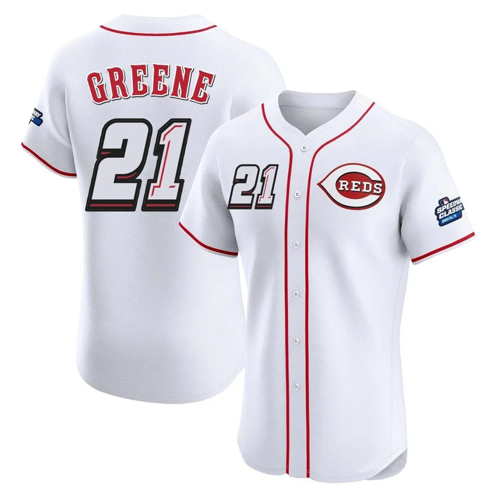 Boles C.Reds #21 Hunter Greene Player White Speedway Classic Limited Elite Home Stitched Jerseys