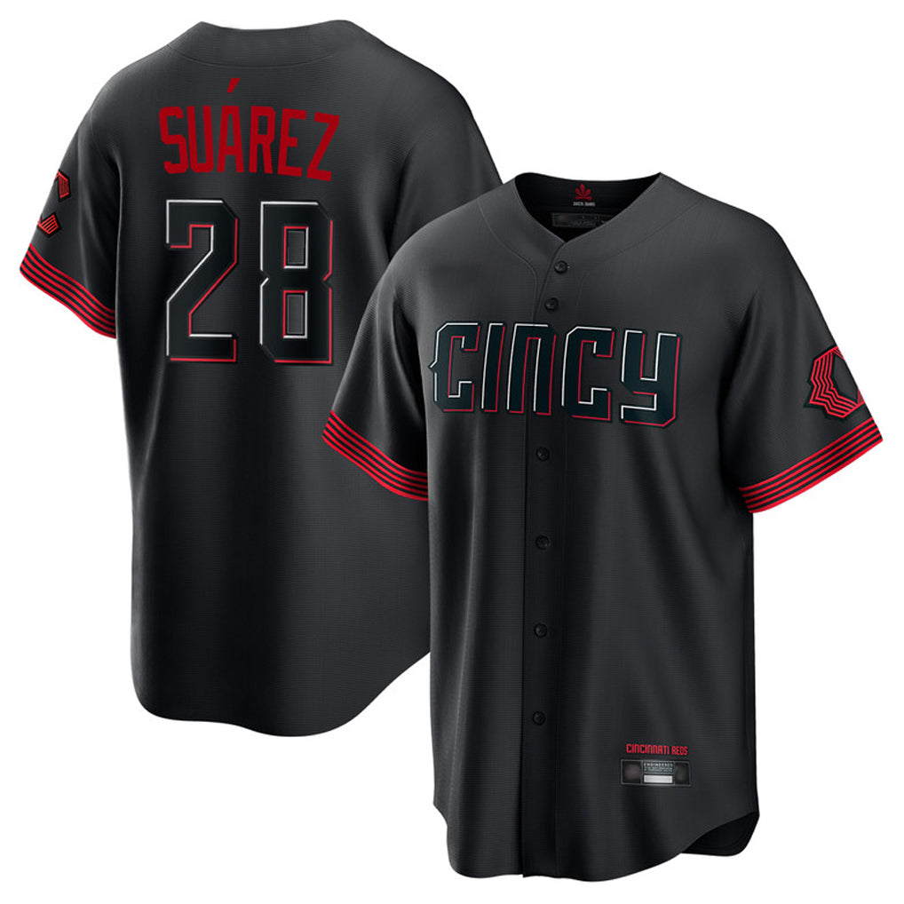 Boles C.Reds #28 Eugenio Su¨¢rez Player Black City Connect Home Game Stitched Jerseys