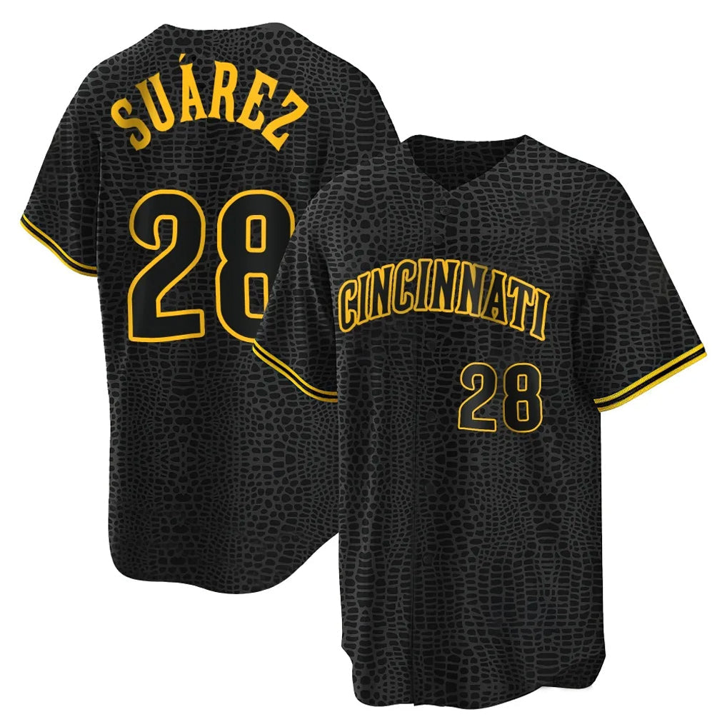 Boles C.Reds #28 Eugenio Su¨¢rez Player Black Snake Skin City Home Stitched Jerseys