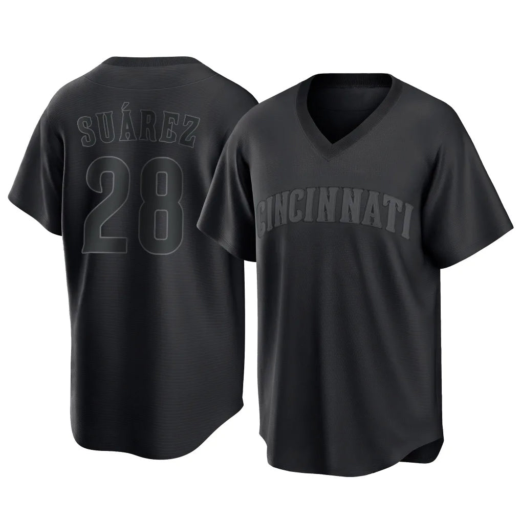 Boles C.Reds #28 Eugenio Su¨¢rez Player Black T-shirt Game Home Stitched Jerseys
