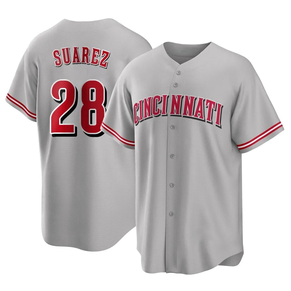 Boles C.Reds #28 Eugenio Su¨¢rez Player Gray Home Game Stitched Jerseys