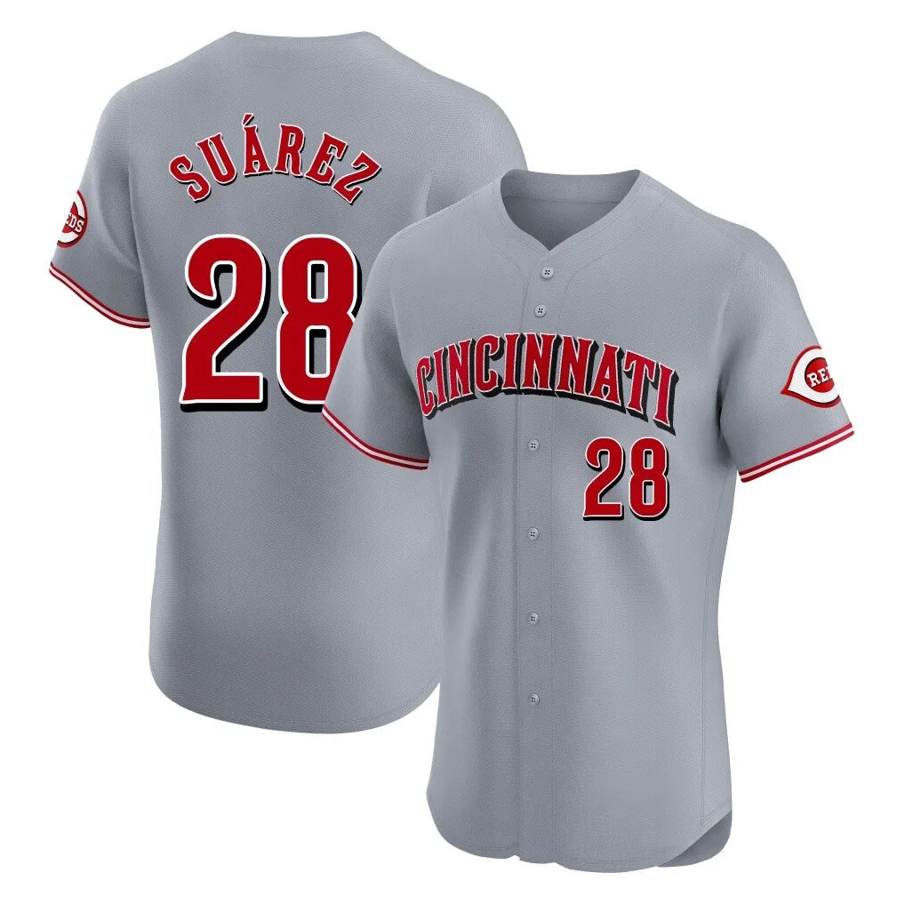 Boles C.Reds #28 Eugenio Su¨¢rez Player Gray Limited Elite Home Stitched Jerseys