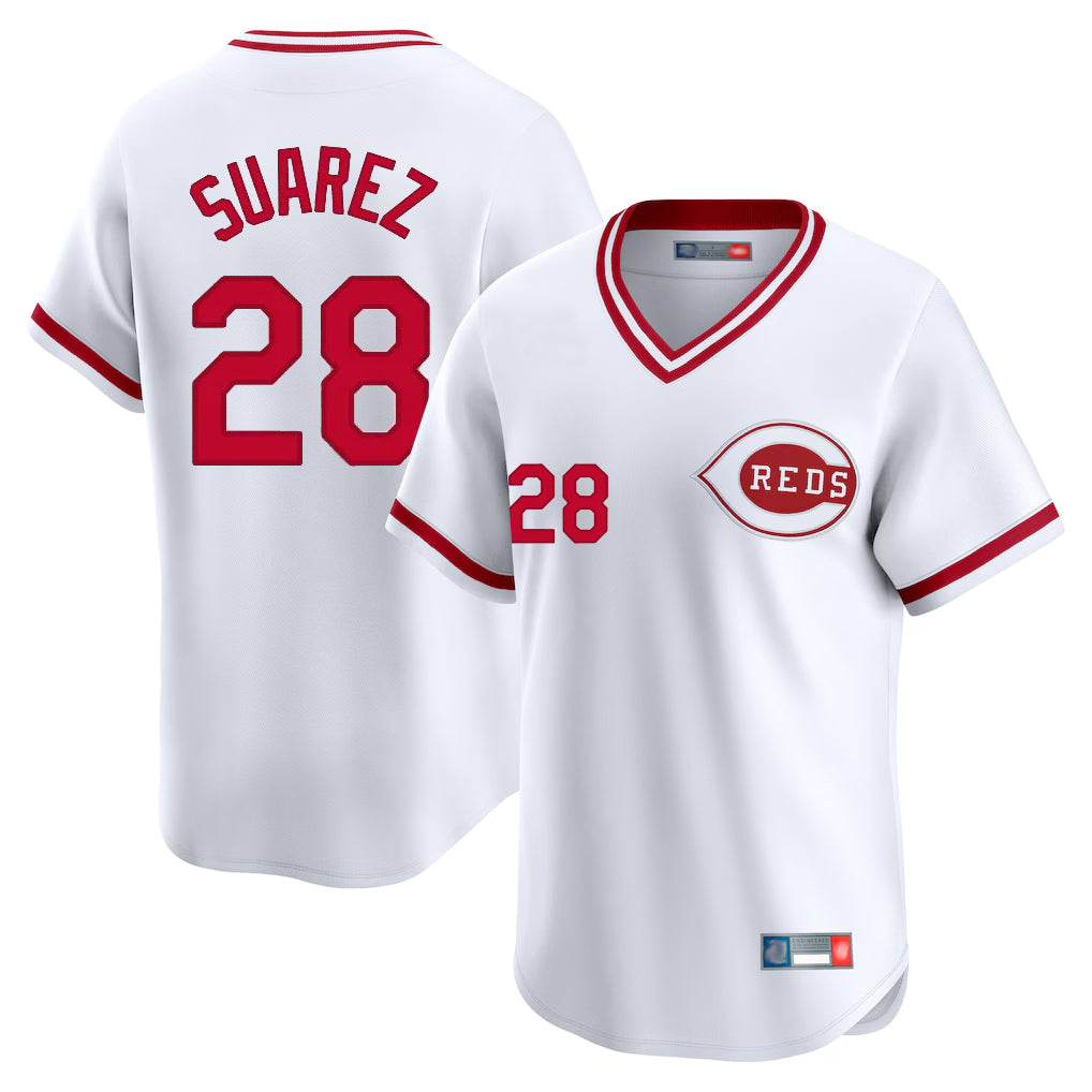 Boles C.Reds #28 Eugenio Su¨¢rez Player White Cooperstown Collection Limited T-shirt Home Stitched Jerseys