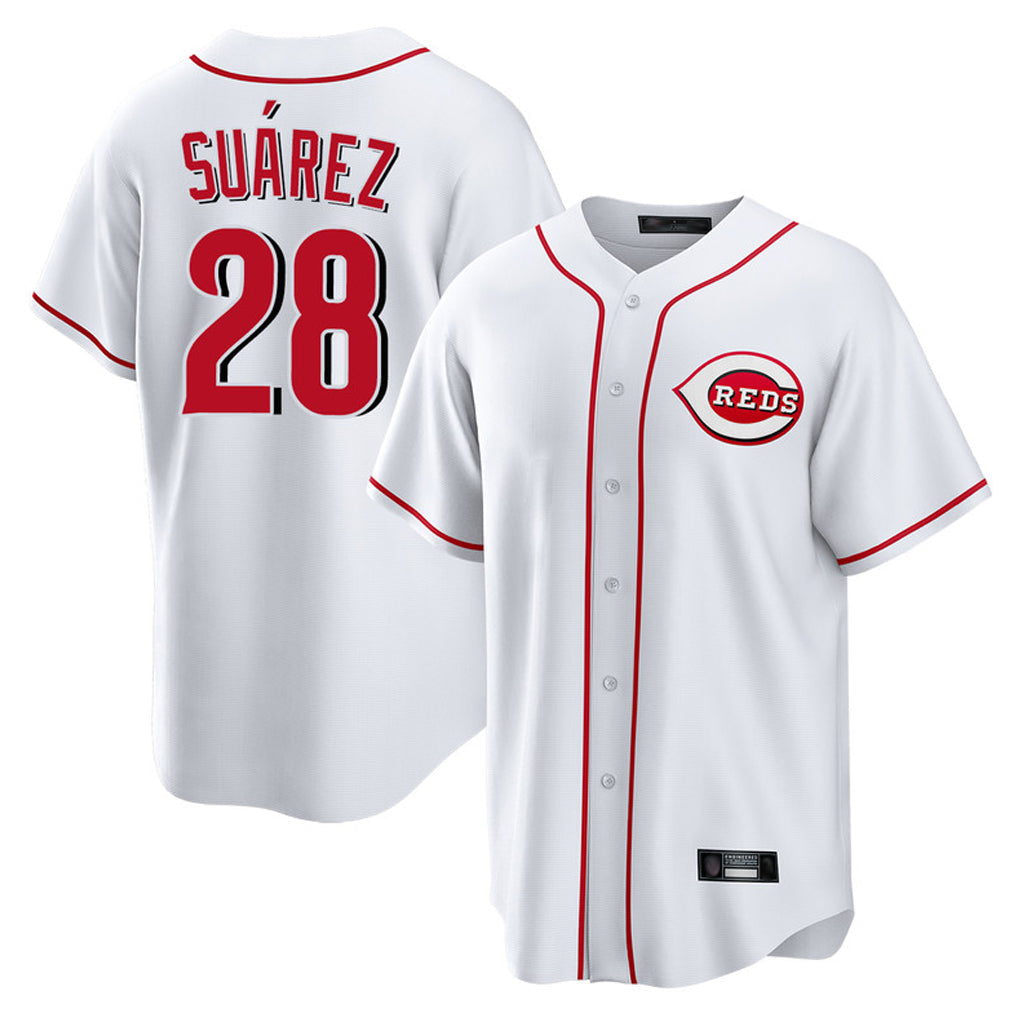 Boles C.Reds #28 Eugenio Su¨¢rez Player White Game Home Stitched Jerseys