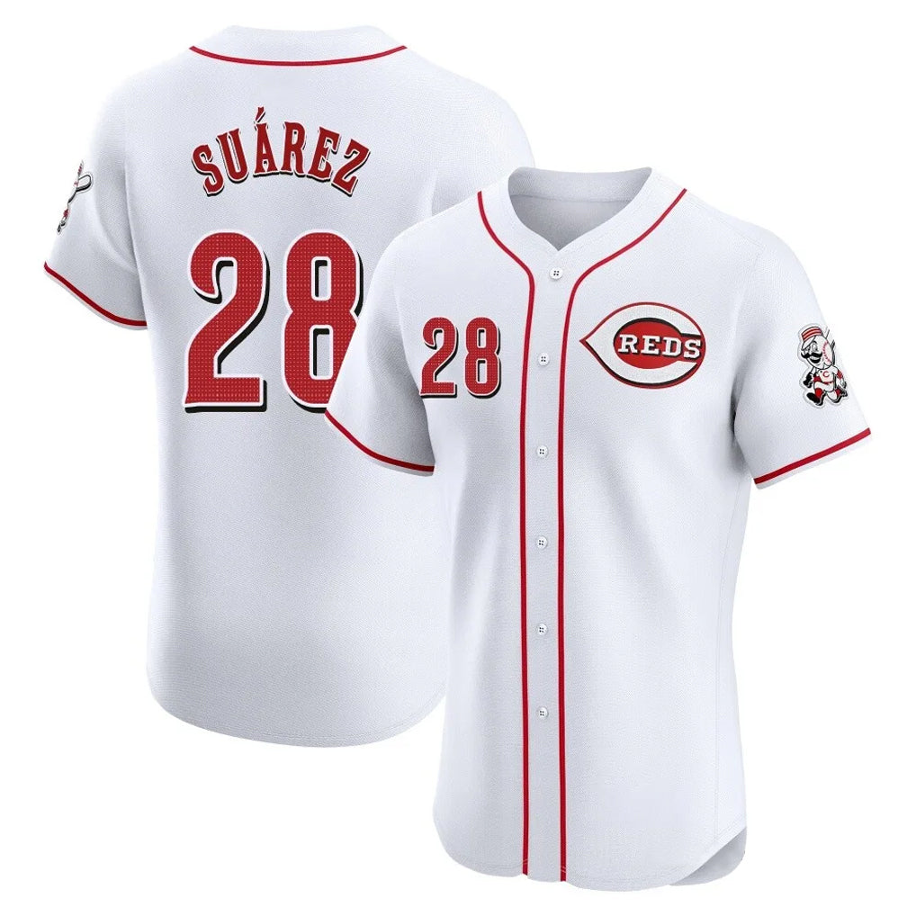 Boles C.Reds #28 Eugenio Su¨¢rez Player White Limited Elite Home Stitched Jerseys