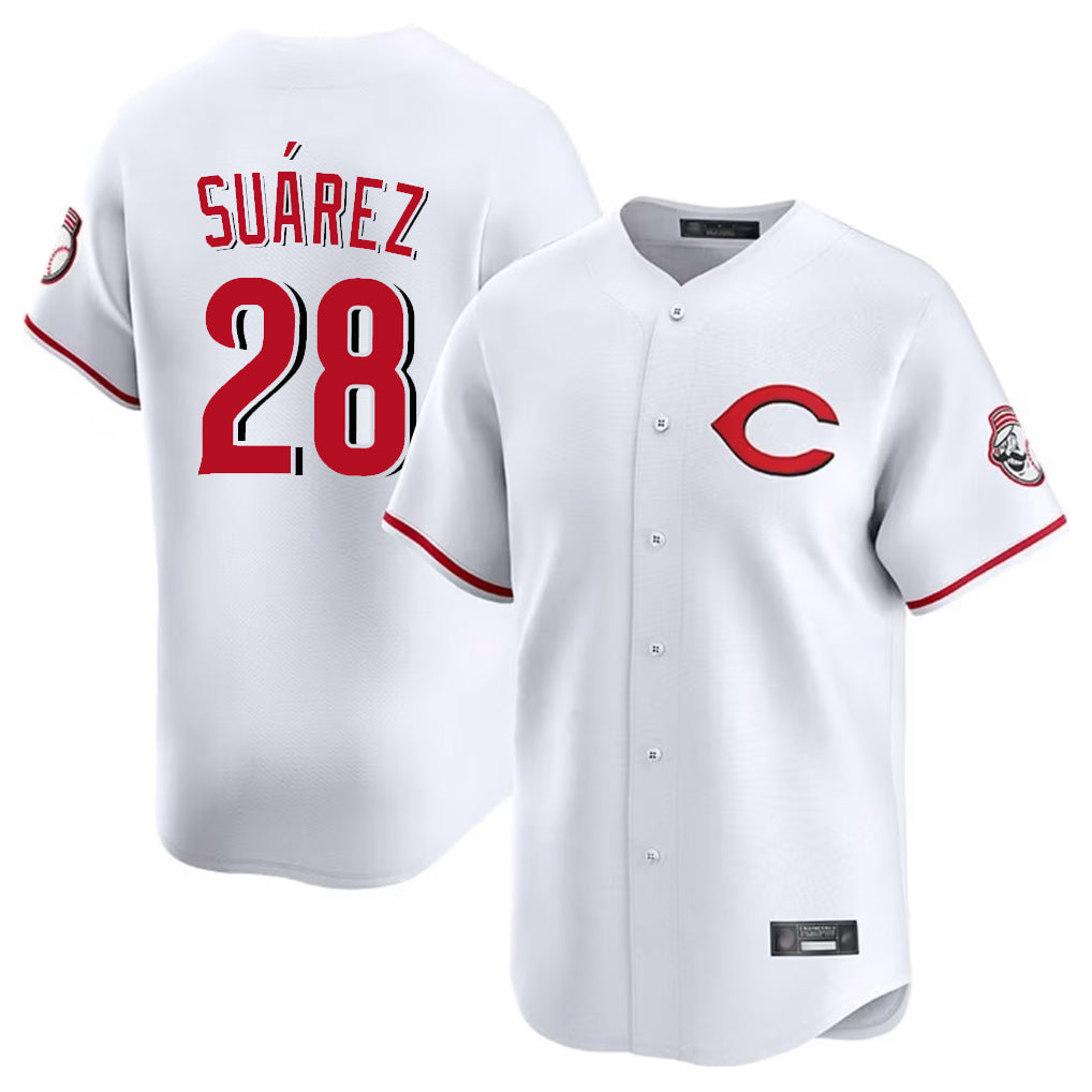Boles C.Reds #28 Eugenio Su¨¢rez Player White Limited Home Stitched Jerseys
