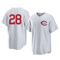 Boles C.Reds #28 Eugenio Su¨¢rez Player White Stripe Field of Dreams Game Home Stitched Jerseys