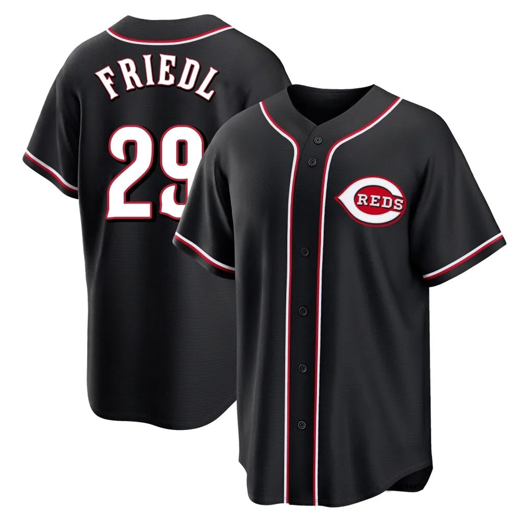 Boles C.Reds #29 TJ Friedl Player Black Fashion Out Home Game Stitched Jerseys