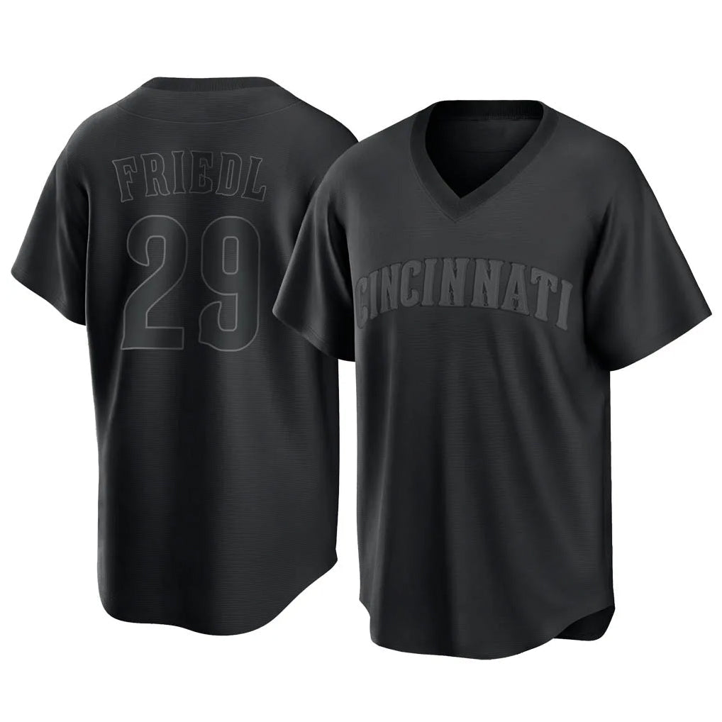 Boles C.Reds #29 TJ Friedl Player Black T-shirt Game Home Stitched Jerseys