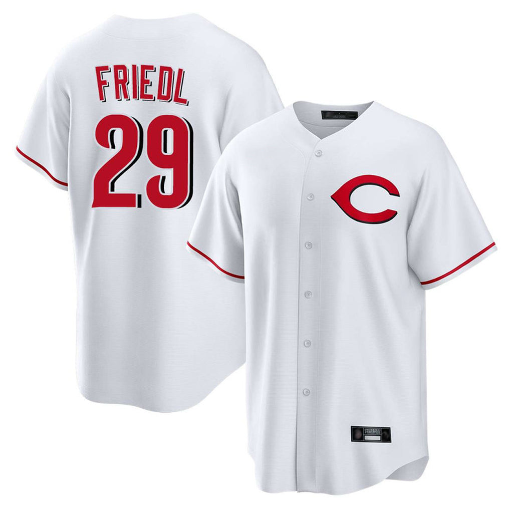 Boles C.Reds #29 TJ Friedl Player White Home Game Stitched Jerseys