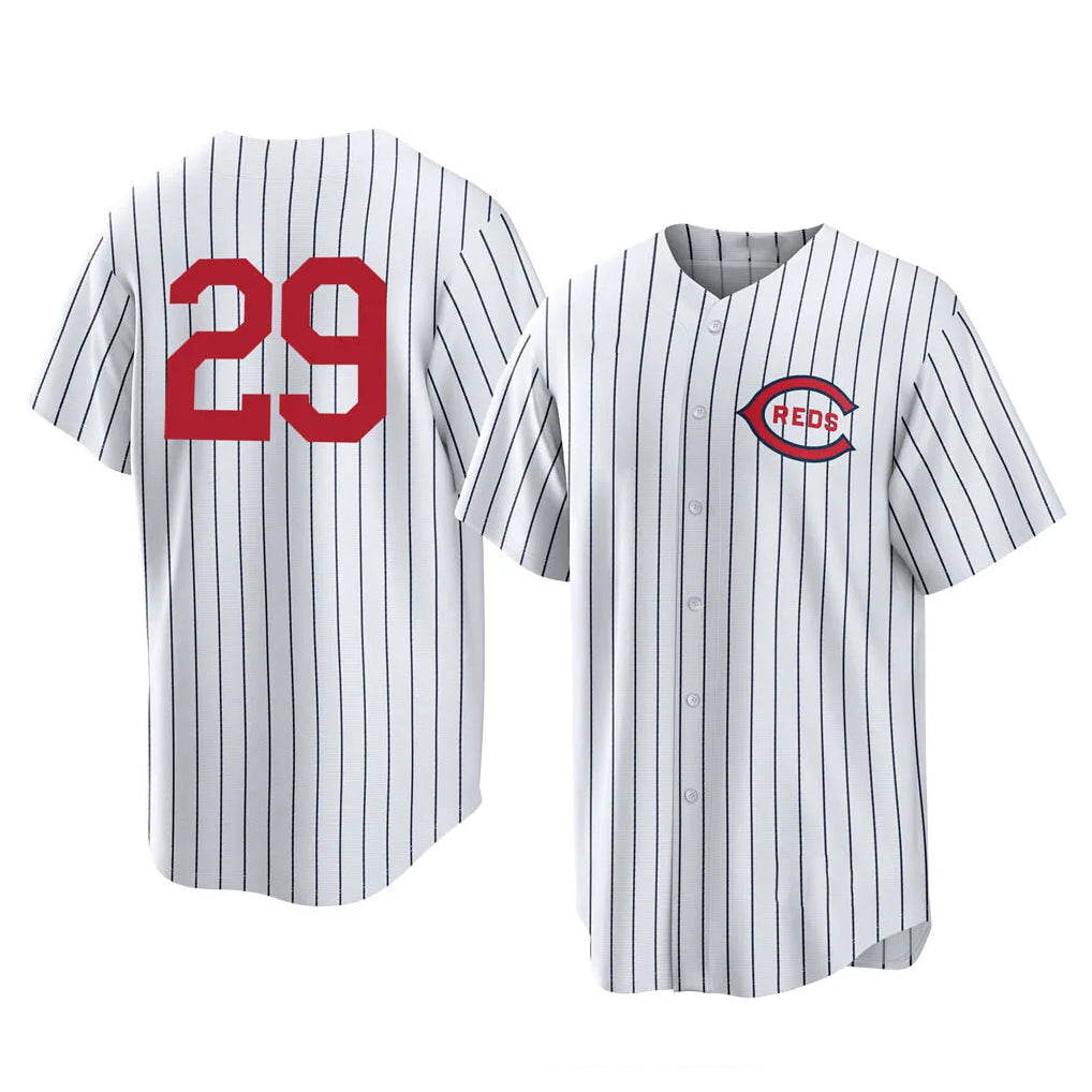 Boles C.Reds #29 TJ Friedl Player White Stripe Field of Dreams Game Home Stitched Jerseys