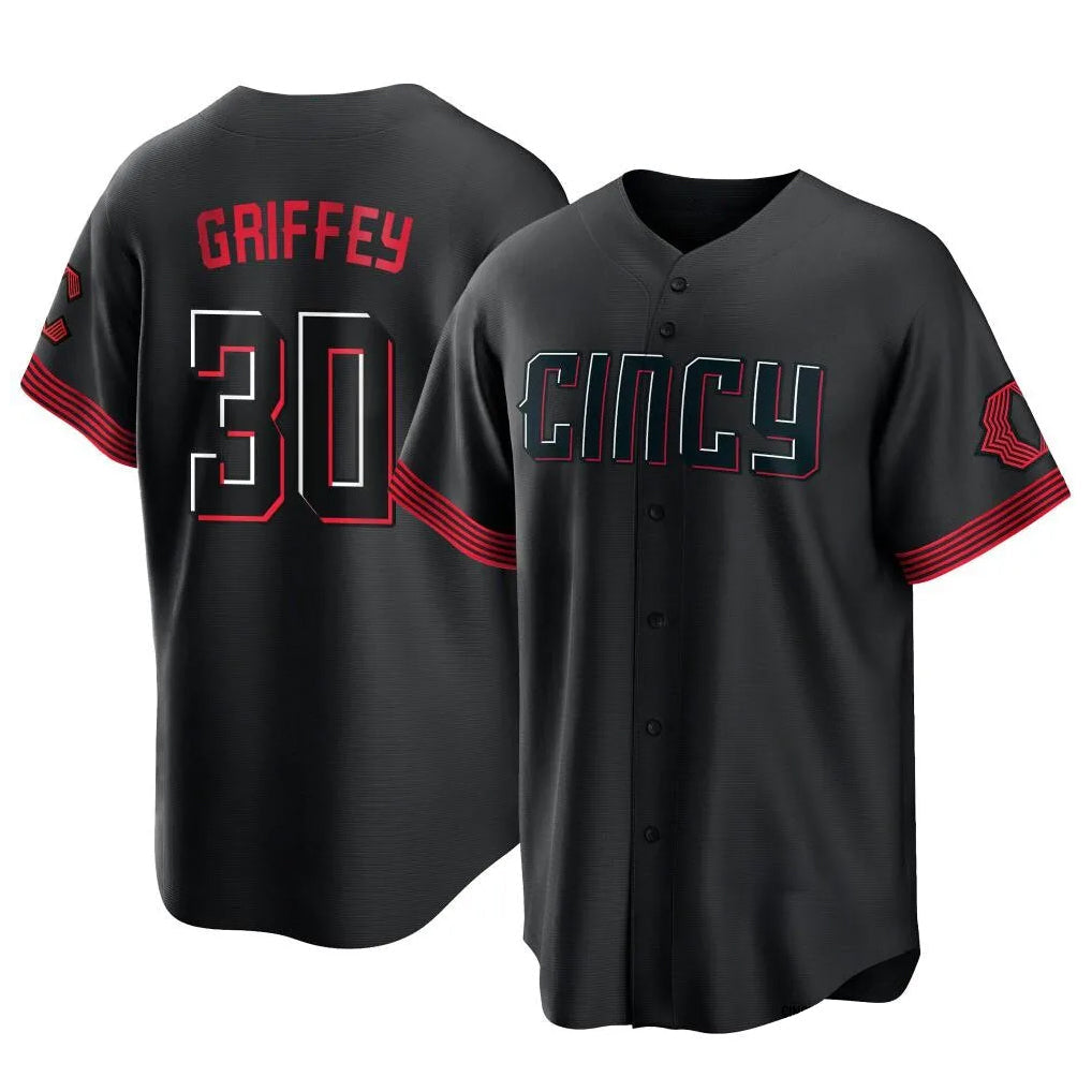 Boles C.Reds #30 Ken Griffey Player Black City Connect Home Game Stitched Jerseys