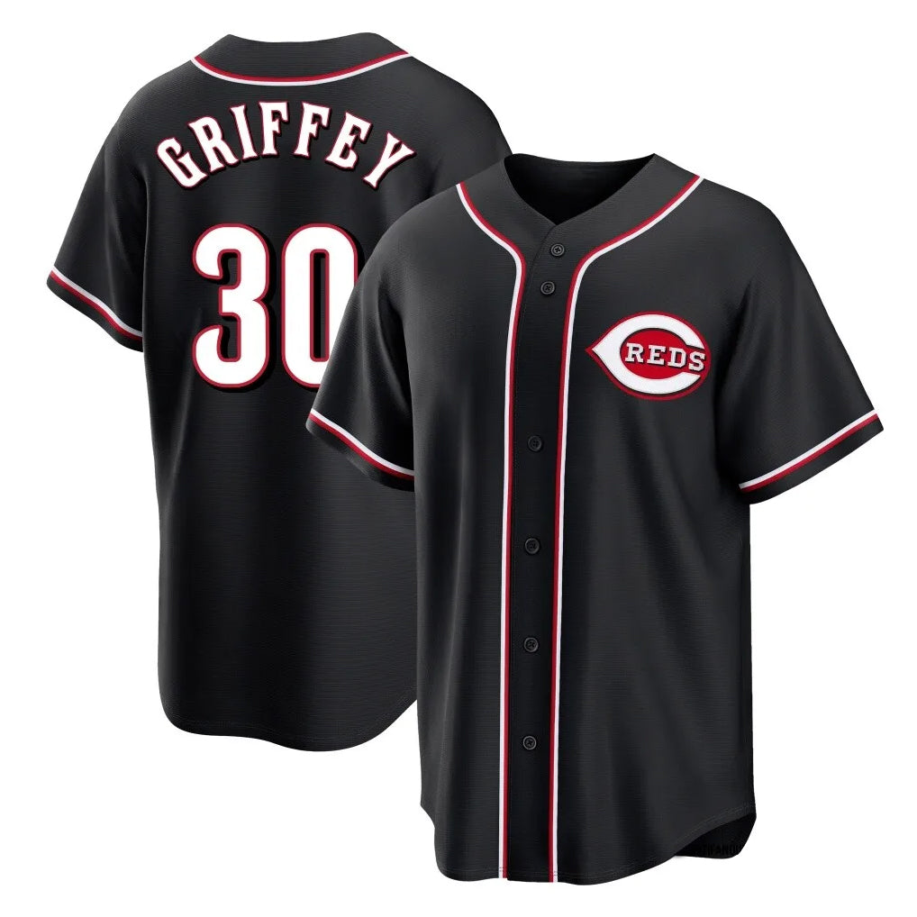 Boles C.Reds #30 Ken Griffey Player Black Fashion Out Home Game Stitched Jerseys