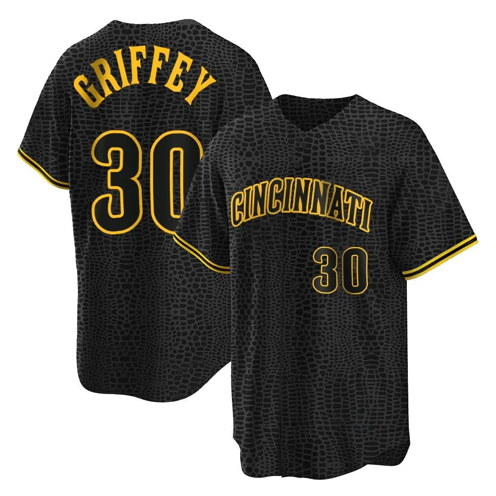 Boles C.Reds #30 Ken Griffey Player Black Snake Skin City Home Stitched Jerseys