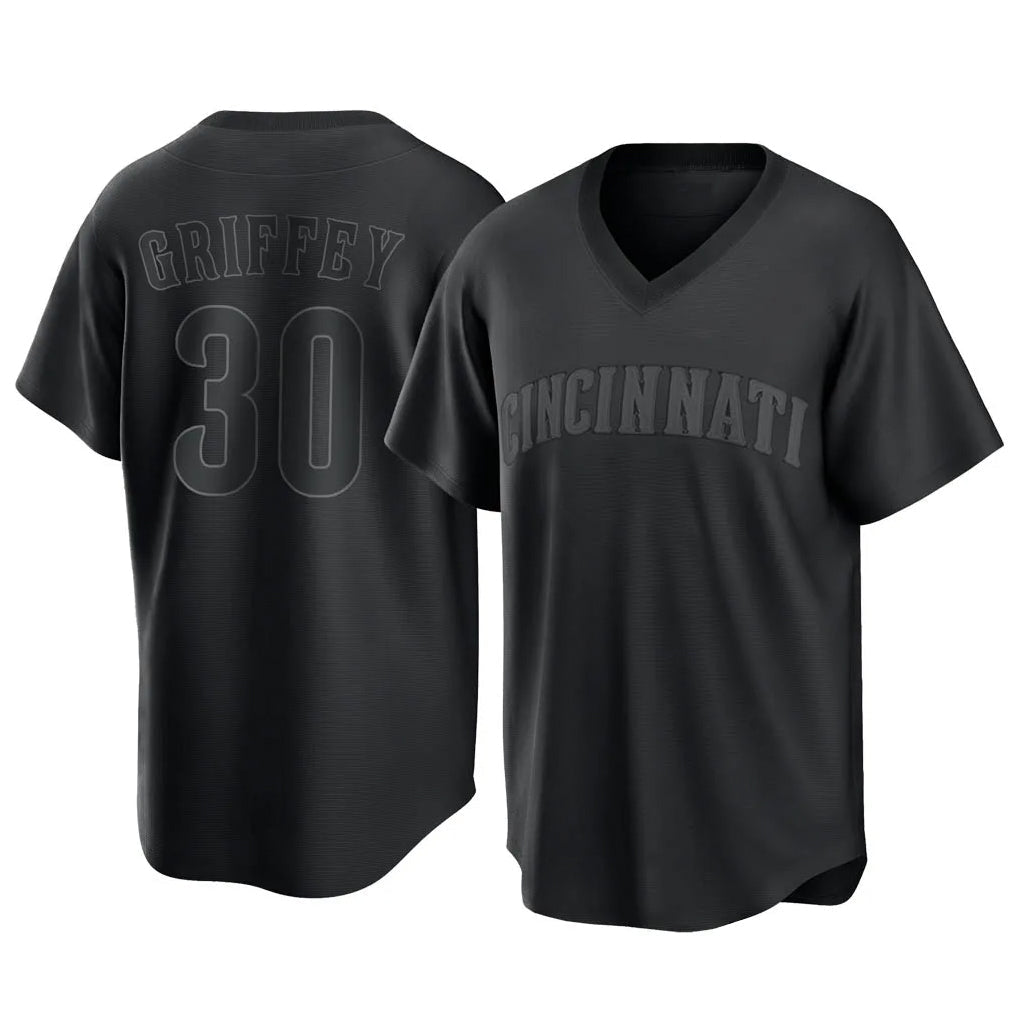 Boles C.Reds #30 Ken Griffey Player Black T-shirt Game Home Stitched Jerseys