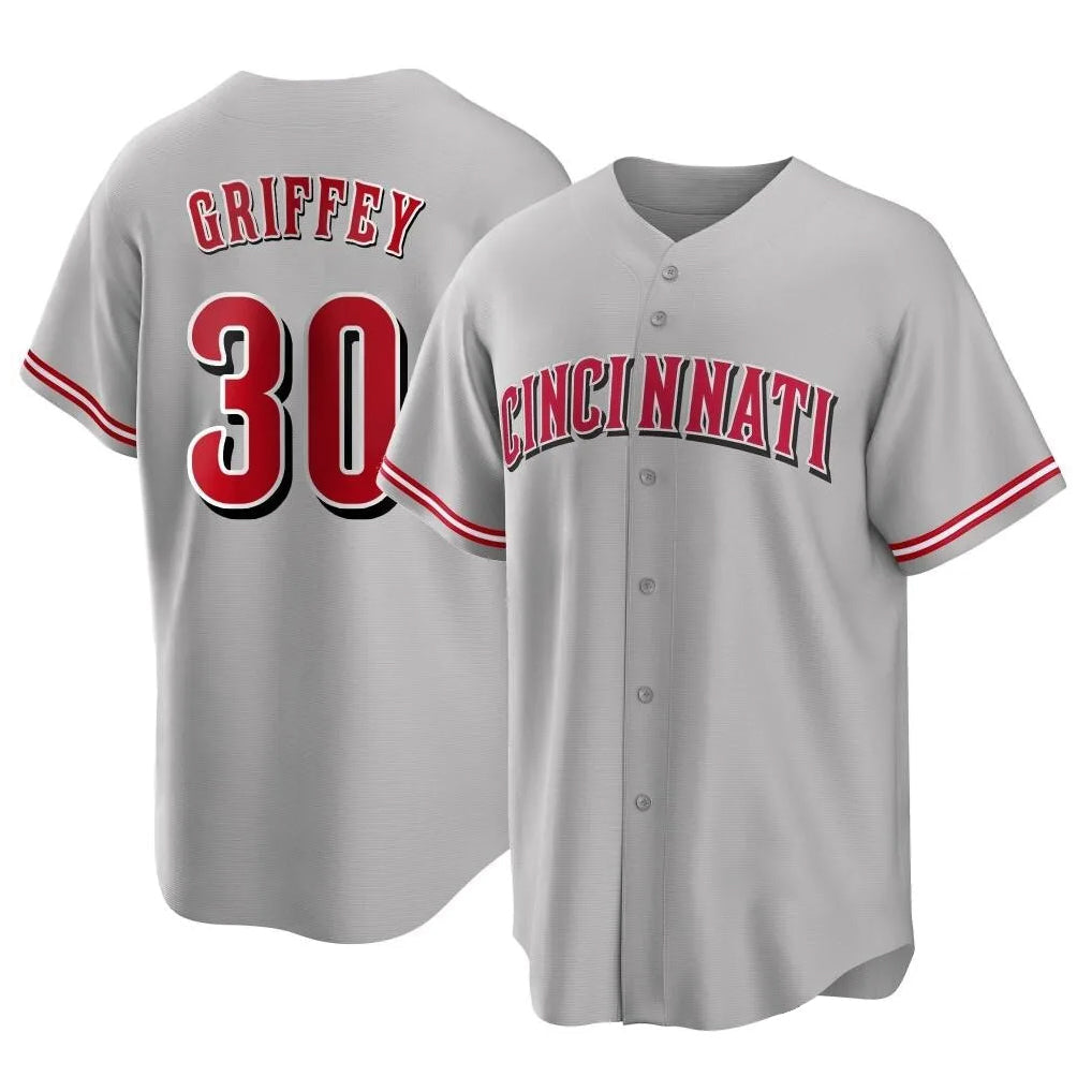 Boles C.Reds #30 Ken Griffey Player Gray Home Game Stitched Jerseys