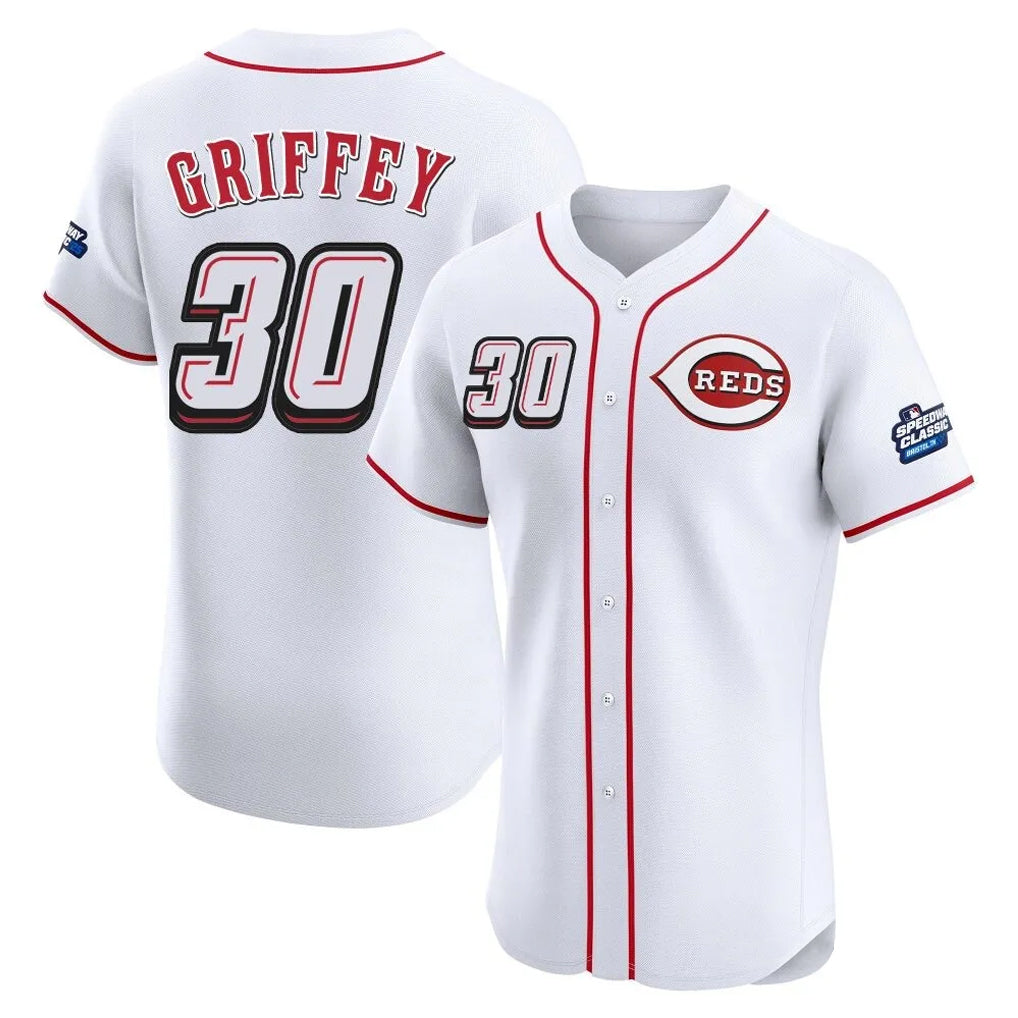 Boles C.Reds #30 Ken Griffey Player White Speedway Classic Limited Elite Home Stitched Jerseys