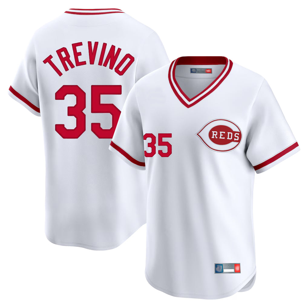 Boles C.Reds #35 Jose Trevino Player White Cooperstown Collection Limited T-shirt Home Stitched Jerseys