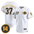 Boles C.Reds #37 Tyler Stephenson Player White-Gold Vapor Premier Limited Home Stitched Jerseys