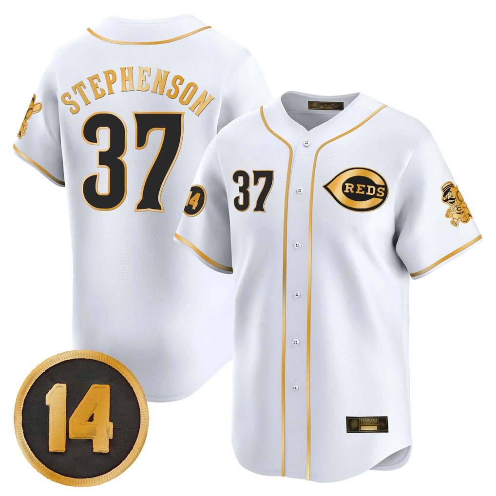 Boles C.Reds #37 Tyler Stephenson Player White-Gold Vapor Premier Limited Home Stitched Jerseys