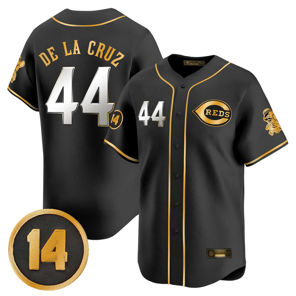 Boles C.Reds #44 Elly De La Cruz Player Black-Gold Vapor Premier Limited Home Stitched Jerseys