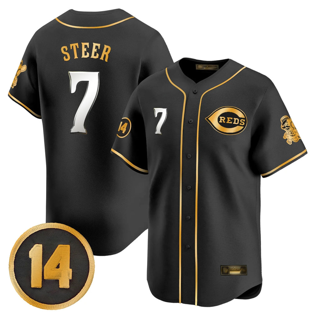 Boles C.Reds #7 Spencer Steer Player Black-Gold Vapor Premier Limited Home Stitched Jerseys